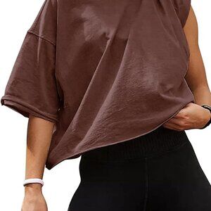 Oversized Workout Shirts for Women Short Sleeve Drop Shoulder Casual Crop Tops